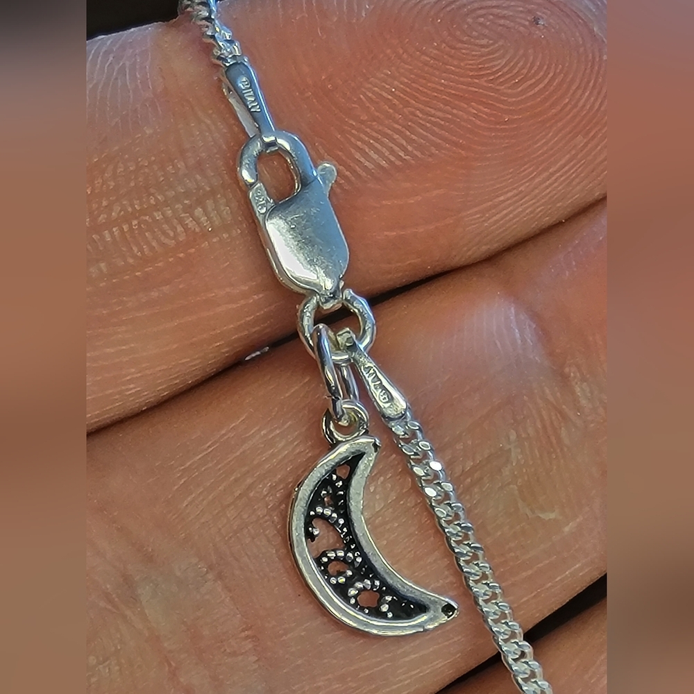 925 Bundle Moon + 2mm Cuban Bracelet (7" long) Solid 925 Sterling Silver Bundle